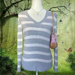 Y2k Tommy Hilfiger Grey Striped Cable Knit Sweater Size L
